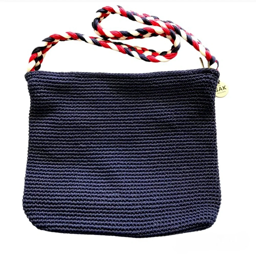 The Sak Original Crocheted Hobo Shoulder Bag Purse Red White Blue Navy - Picture 4 of 8